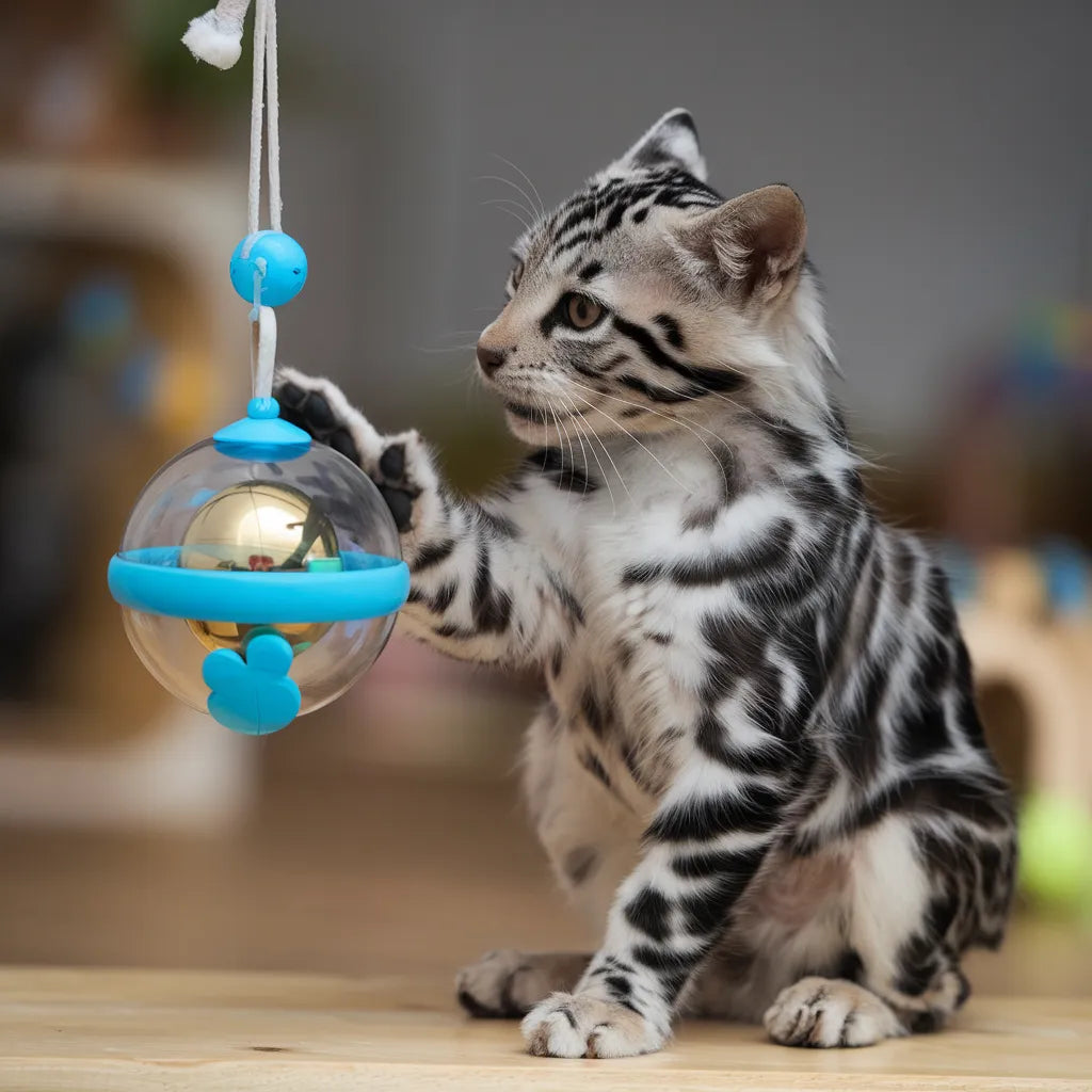 Chat jouant avec un jouet interactif